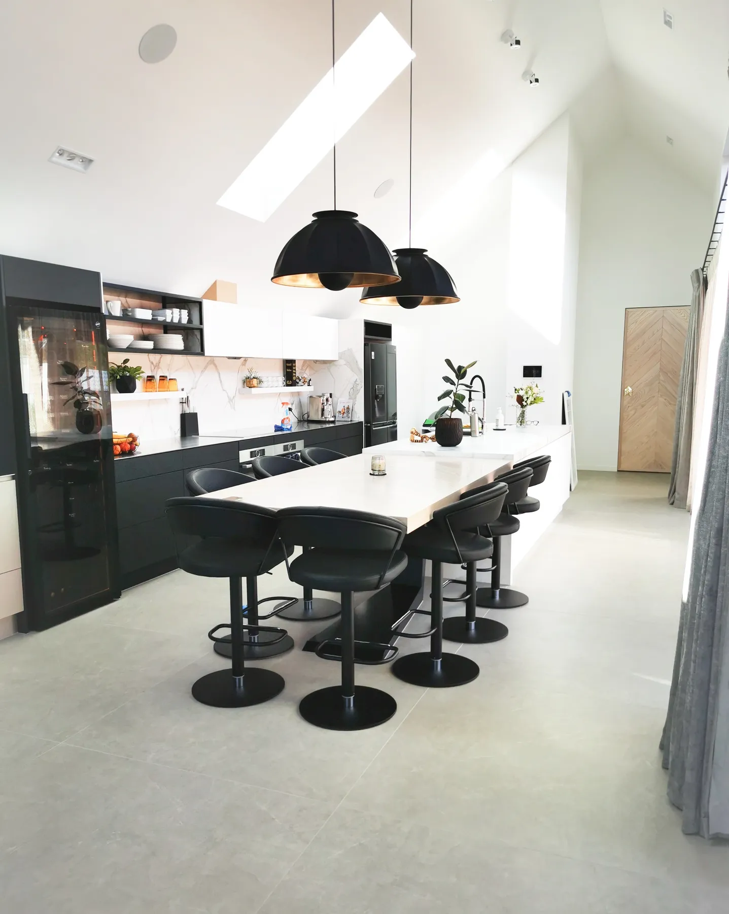 High-end residential kitchen with large-format floor tiling — Christchurch