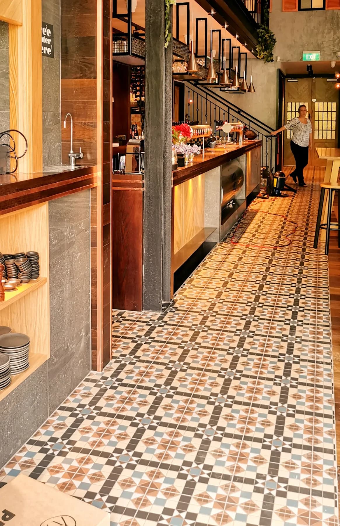 Kaiser Brew Garden bar area tiling, Riverside Market