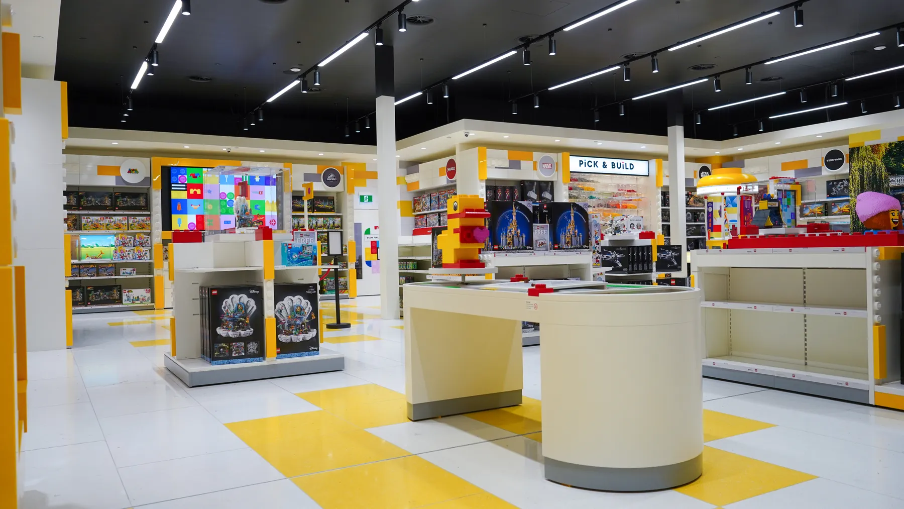 LEGO Store Christchurch interior with checkerboard floor tiling